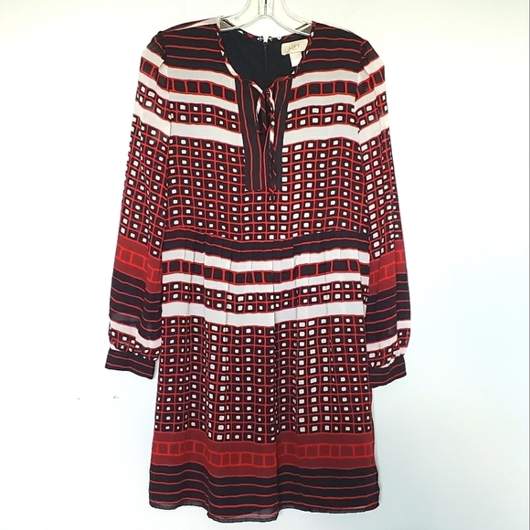Loft Outlet Long Sleeve Tie Neck Geo Print Black Red XS - Picture 1 of 10